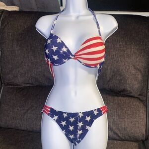 Xhilaration Bikini Top Womens S Red White Blue Patriotic July Swim Halter S